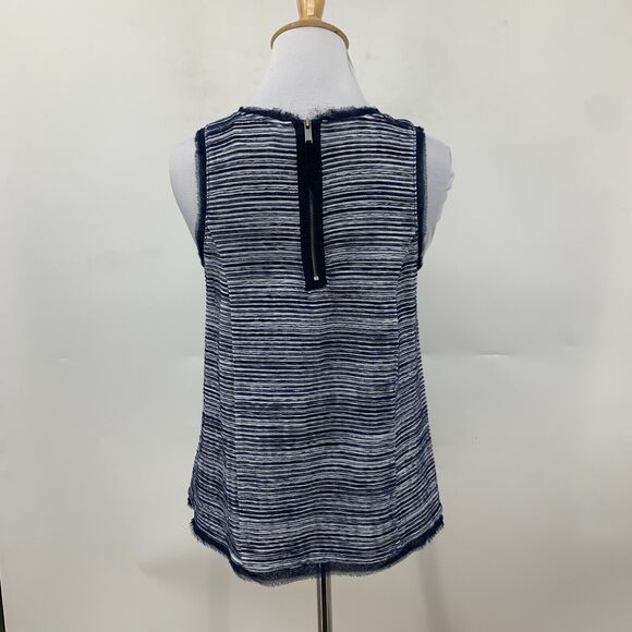 Anthropologie Vanessa Virginia Tank Top Women XS Navy Textured Striped Crew Neck - Picture 6 of 14